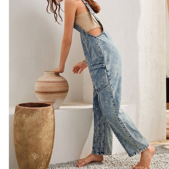 Vintage Wash Pocket oversized Jean Denim Overalls - Picture 2 of 5